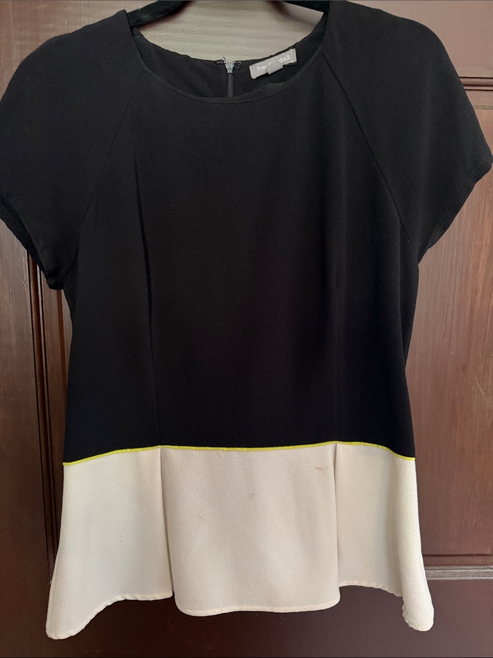 Twin-Set Black Top with Cream Peplum and Yellow Trim